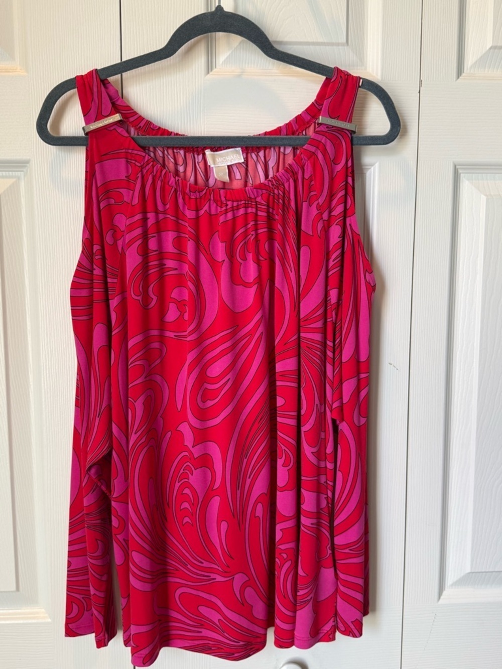 # MICHAEL Michael Kors 2X Pink and Red Swirl Cold-shoulder Top